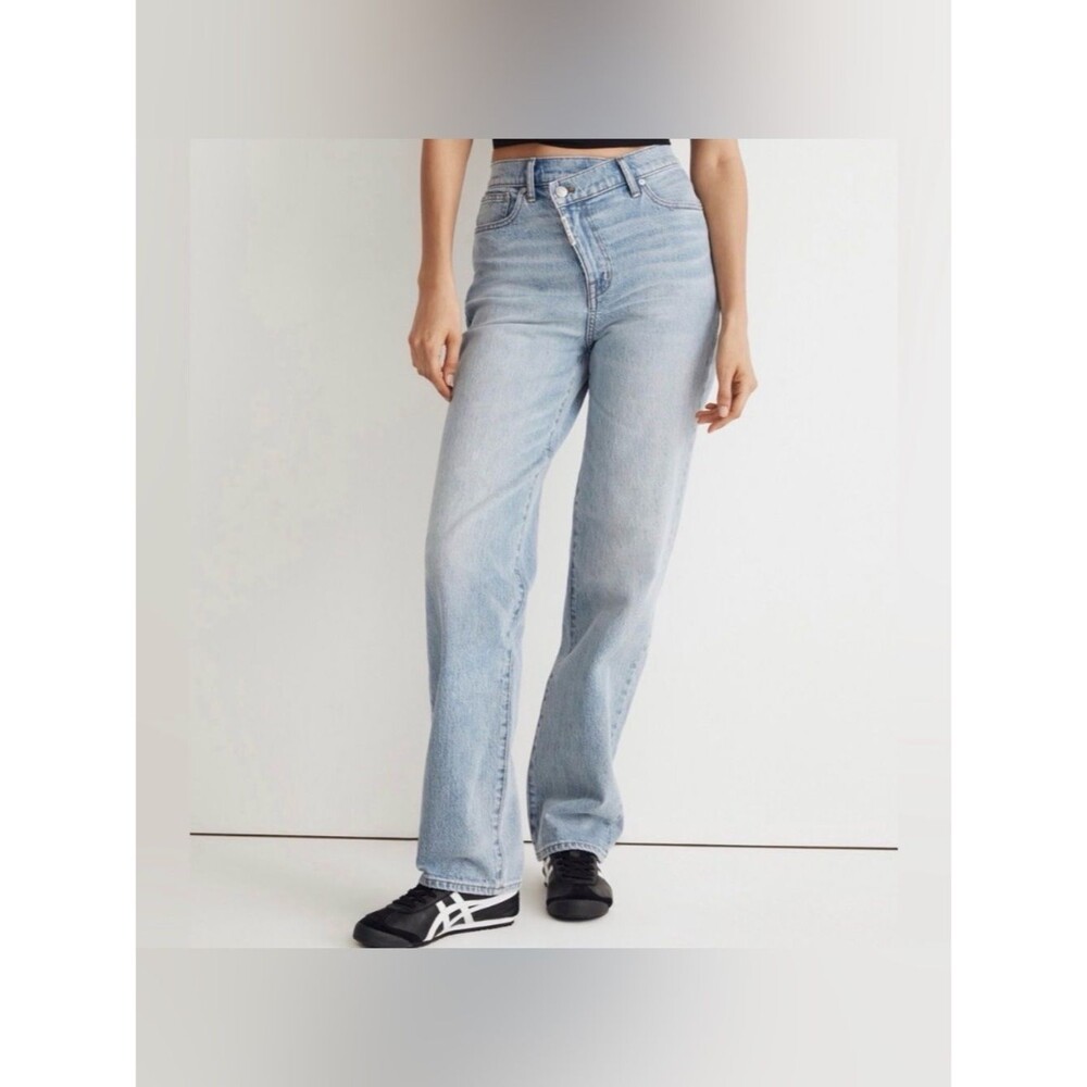 Madewell x Molly Dickson Sky Blue Wash Crossover Baggy Straight Jeans Size 23